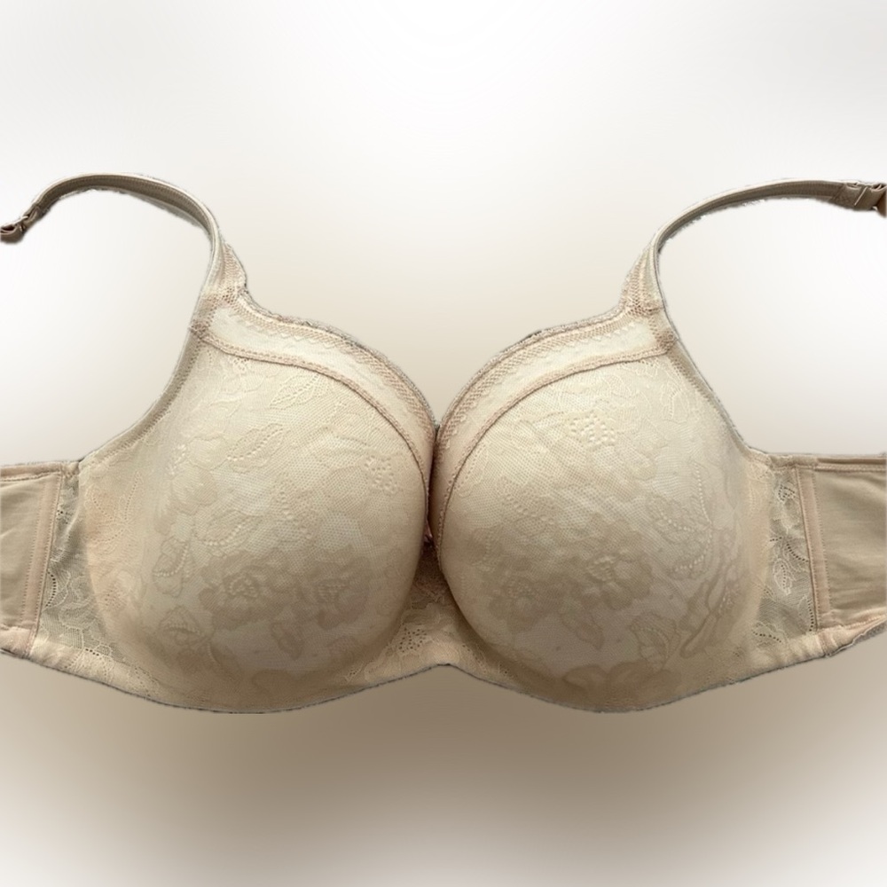 Cacique Modern Lace Lightly Lined  Balconette Underwire Beige Bra 44D